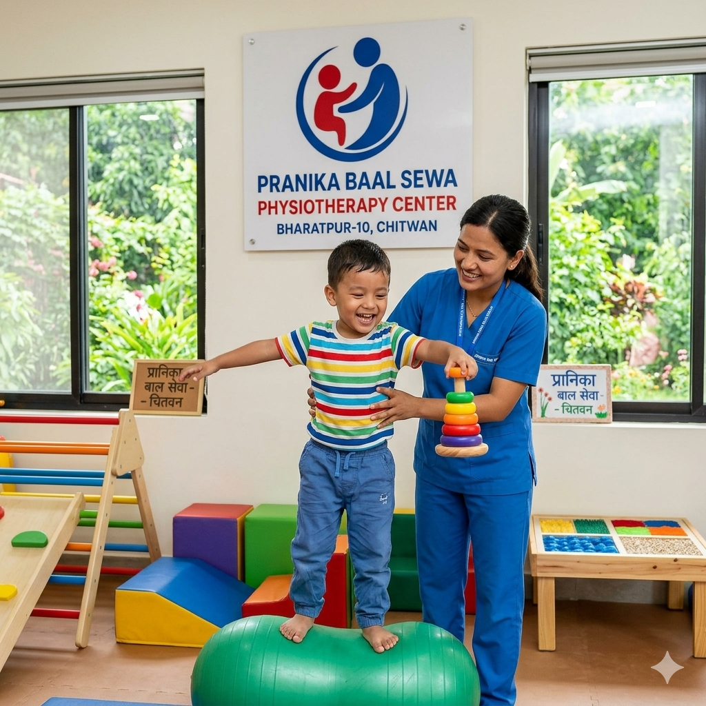 Child enjoying play-based physical therapy at Pranika Bal Sewa